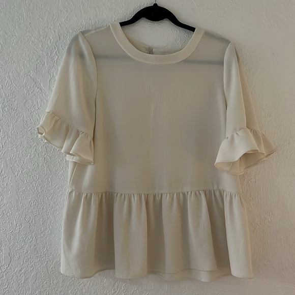 Kate Spade Ruffle Sleeve Peplum Hem Ivory Blouse - Picture 2 of 5